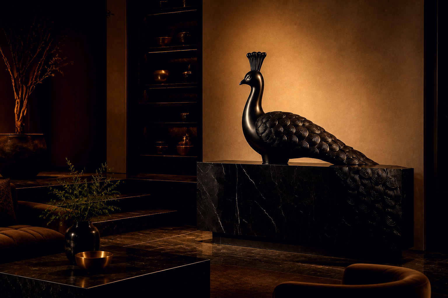 Tomillo — Bronze on Nero Marquina marble sculpture by 1-OPH