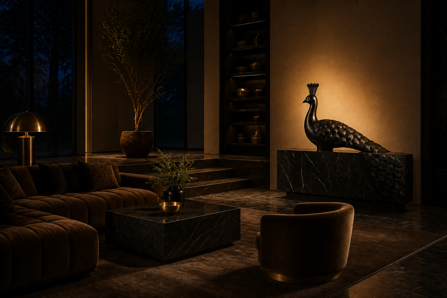 Tomillo — Bronze on Nero Marquina marble sculpture by 1-OPH