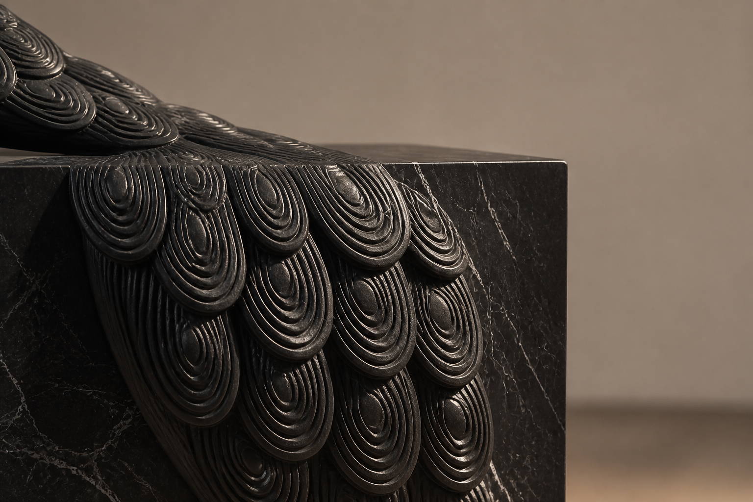 Tomillo — Bronze on Nero Marquina marble sculpture by 1-OPH