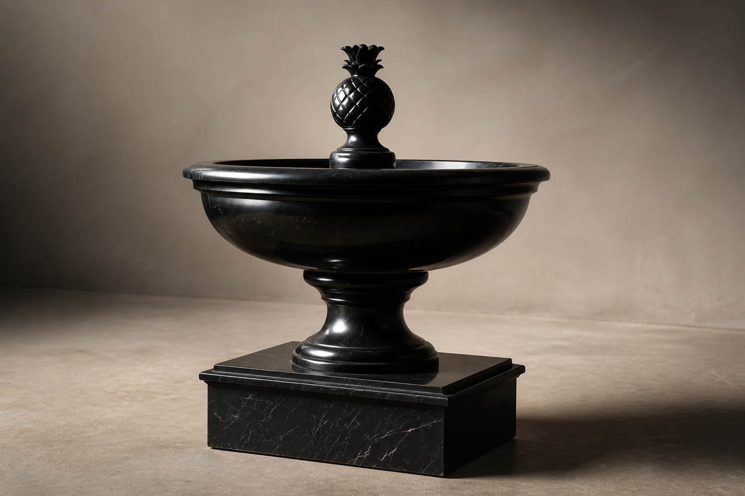 Terrazza black marble tiered fountain by 1-OPH, studio view