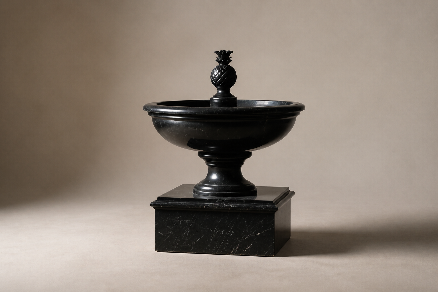 Terrazza black marble tiered fountain by 1-OPH, studio view