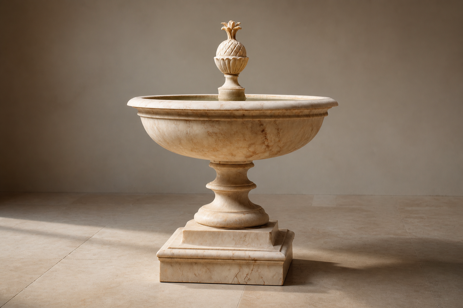 Ravello cream stone tiered fountain by 1-OPH, studio view