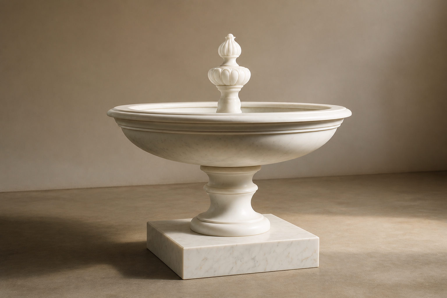 Caserta white marble tiered fountain by 1-OPH, in a Dubai courtyard setting