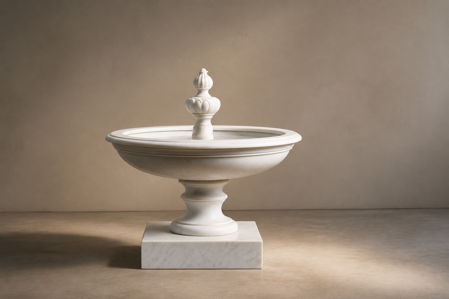 Caserta white marble tiered fountain by 1-OPH, in a Dubai courtyard setting