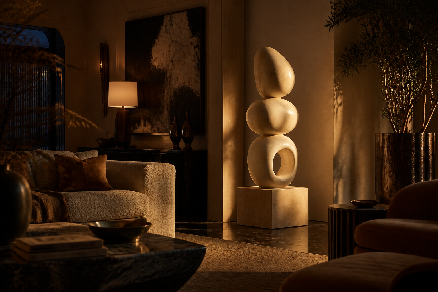 Volgere — cream marble sculpture by 1-OPH