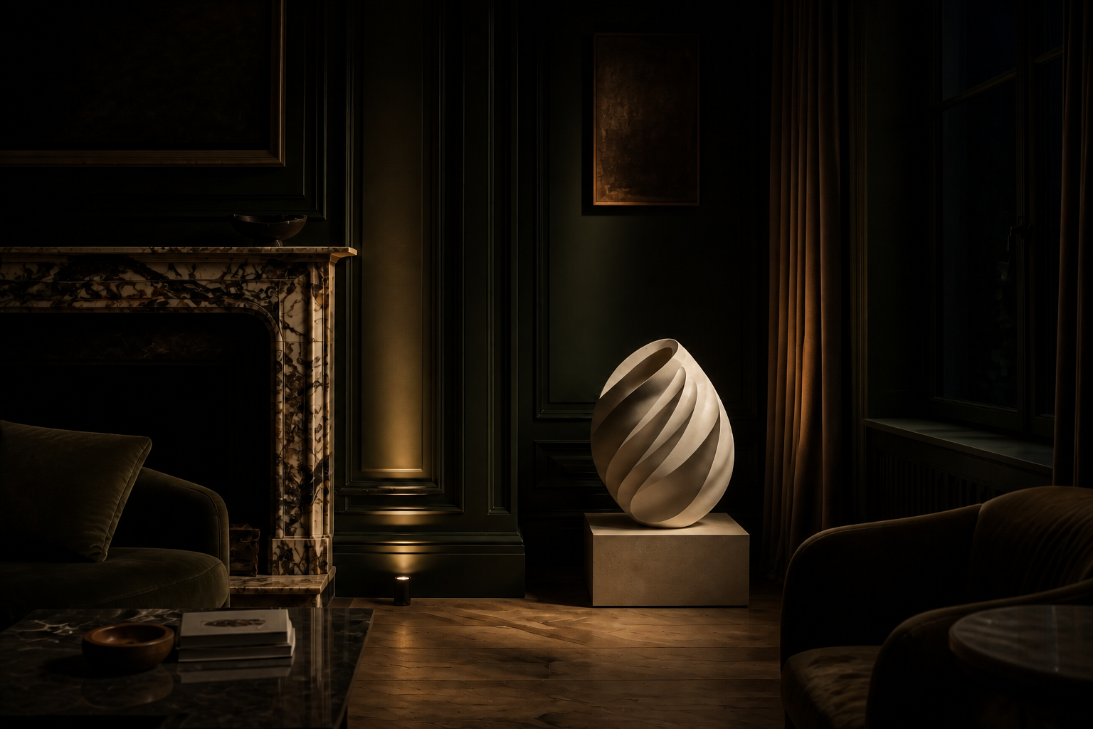 Neva — Limestone egg sculpture by 1-OPH