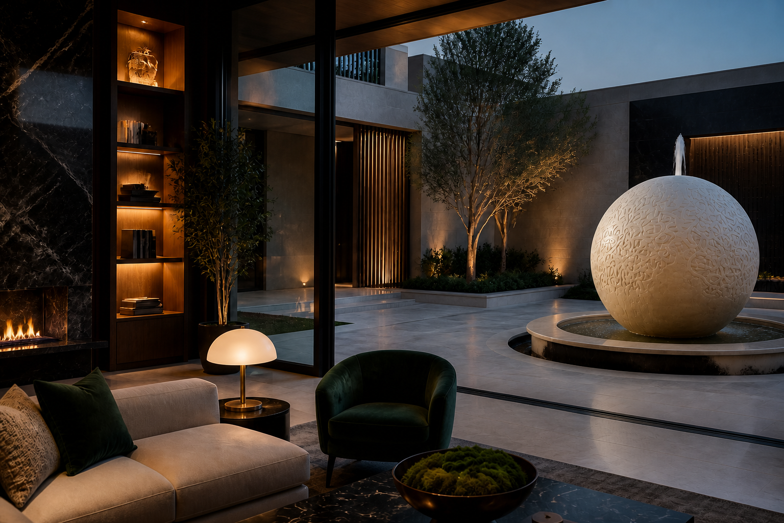 Orbit — granite sphere fountain by 1-OPH