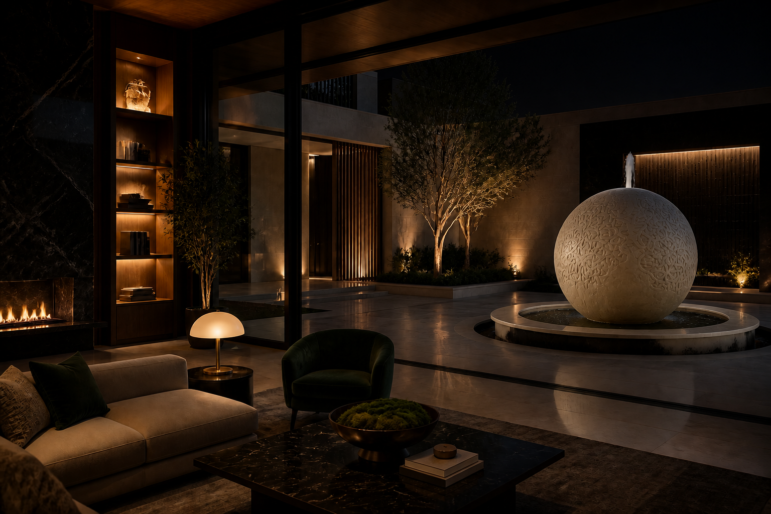 Orbit — granite sphere fountain by 1-OPH