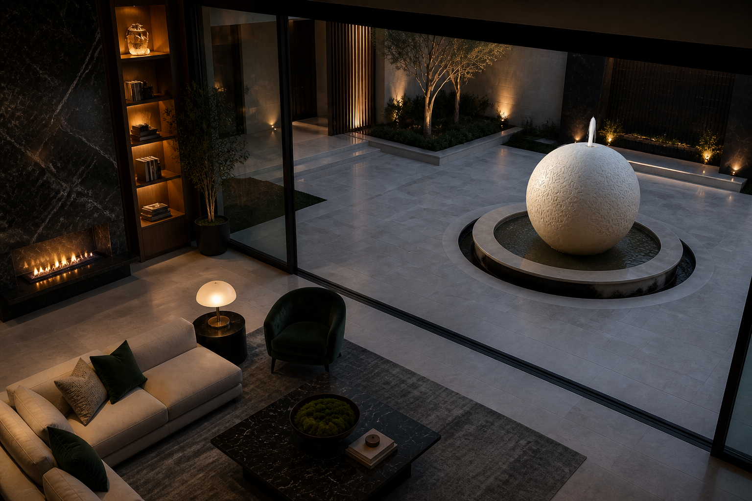 Orbit — granite sphere fountain by 1-OPH
