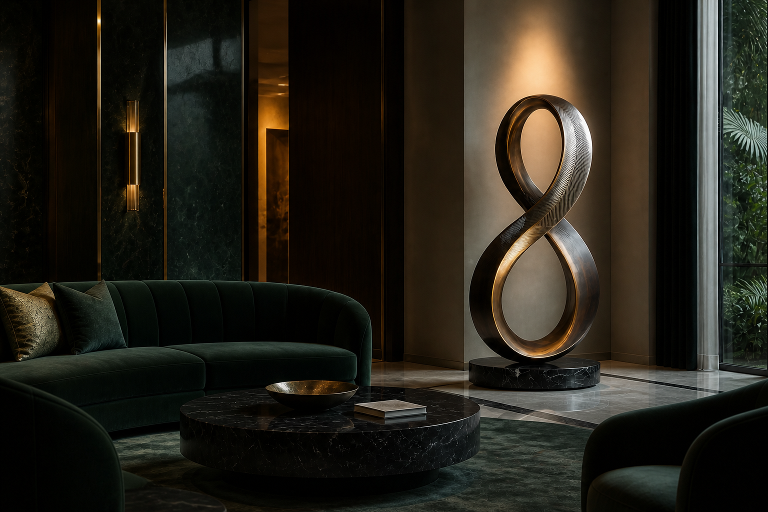 Thuban — Bronze on Nero Marquina marble sculpture by 1-OPH