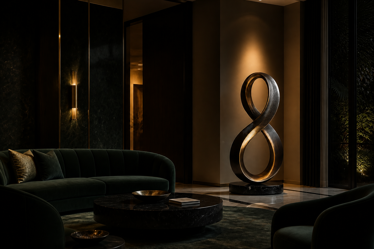 Thuban — Bronze on Nero Marquina marble sculpture by 1-OPH