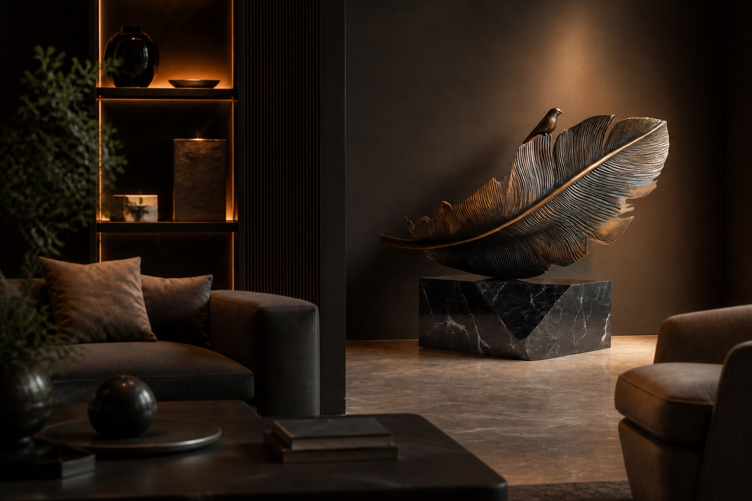 Brezal — Bronze on Nero Marquina marble sculpture by 1-OPH