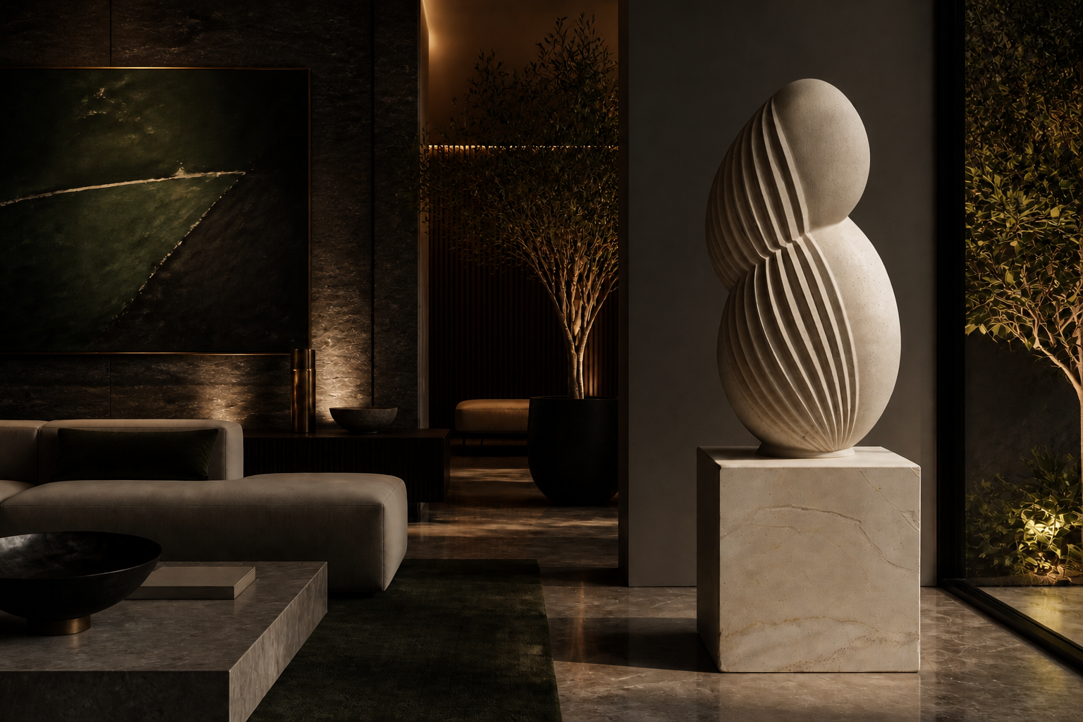 Taiga — Limestone sculpture by 1-OPH