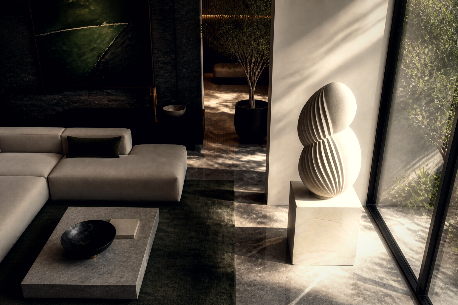 Taiga — Limestone sculpture by 1-OPH
