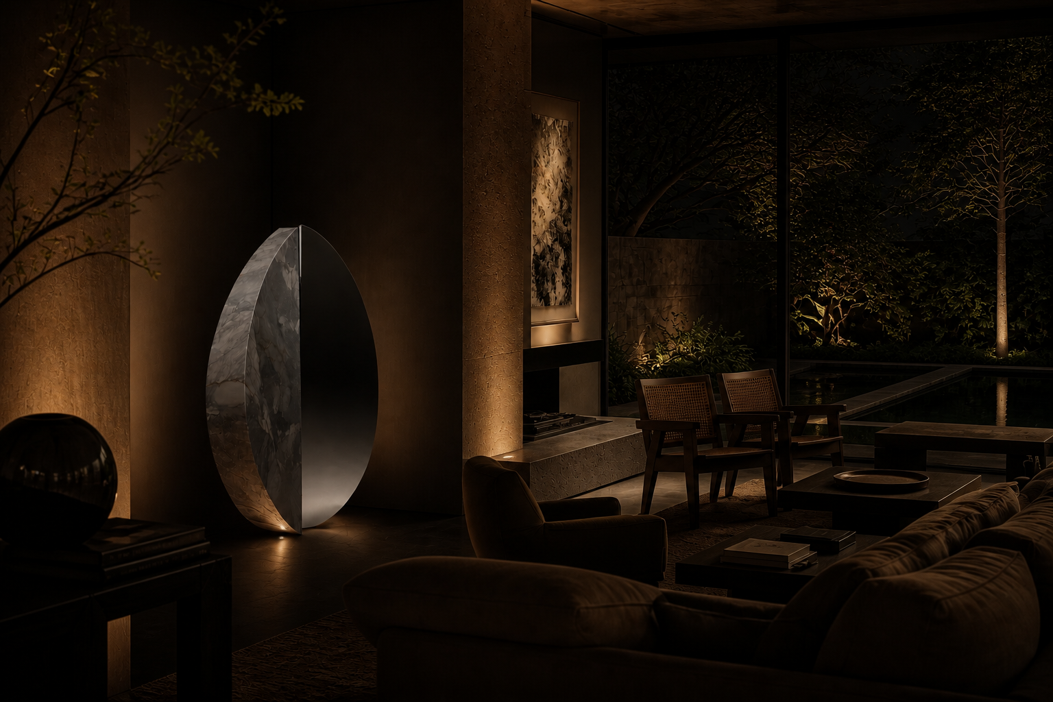 Alnilam — Marble and stainless steel sculpture by 1-OPH