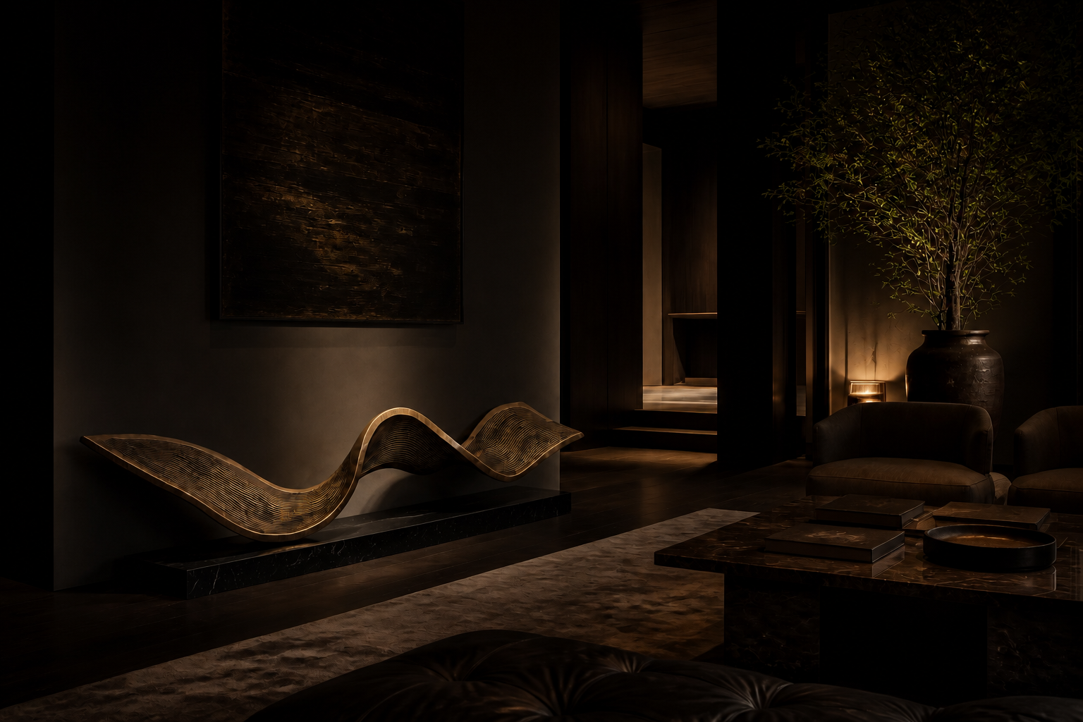Alnitak — Bronze on Nero Marquina marble sculpture by 1-OPH