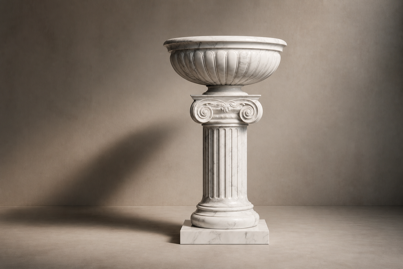 Tuscolo — white marble urn planter on an Ionic column by 1-OPH
