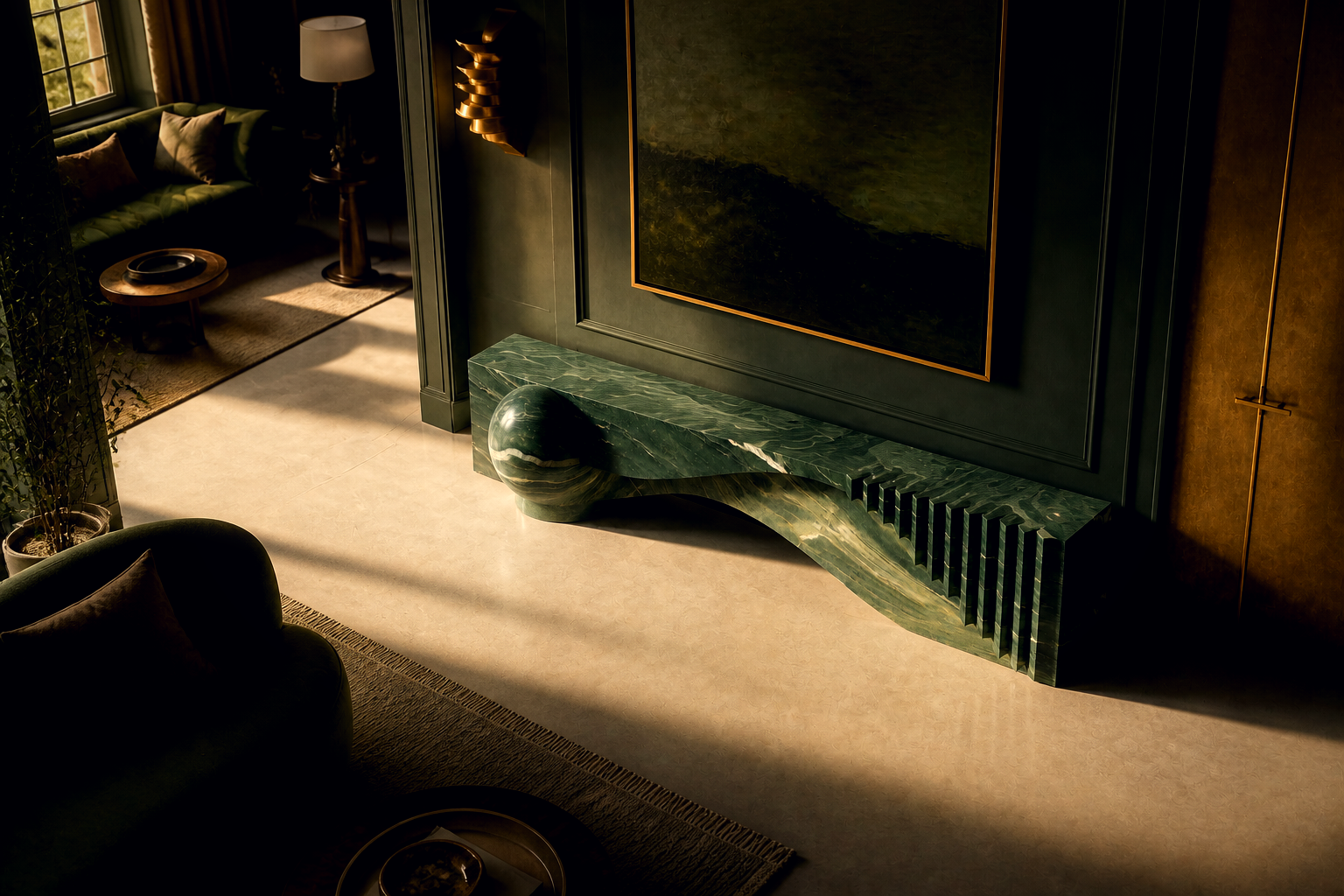 Otium — green marble sculptural bench by 1-OPH