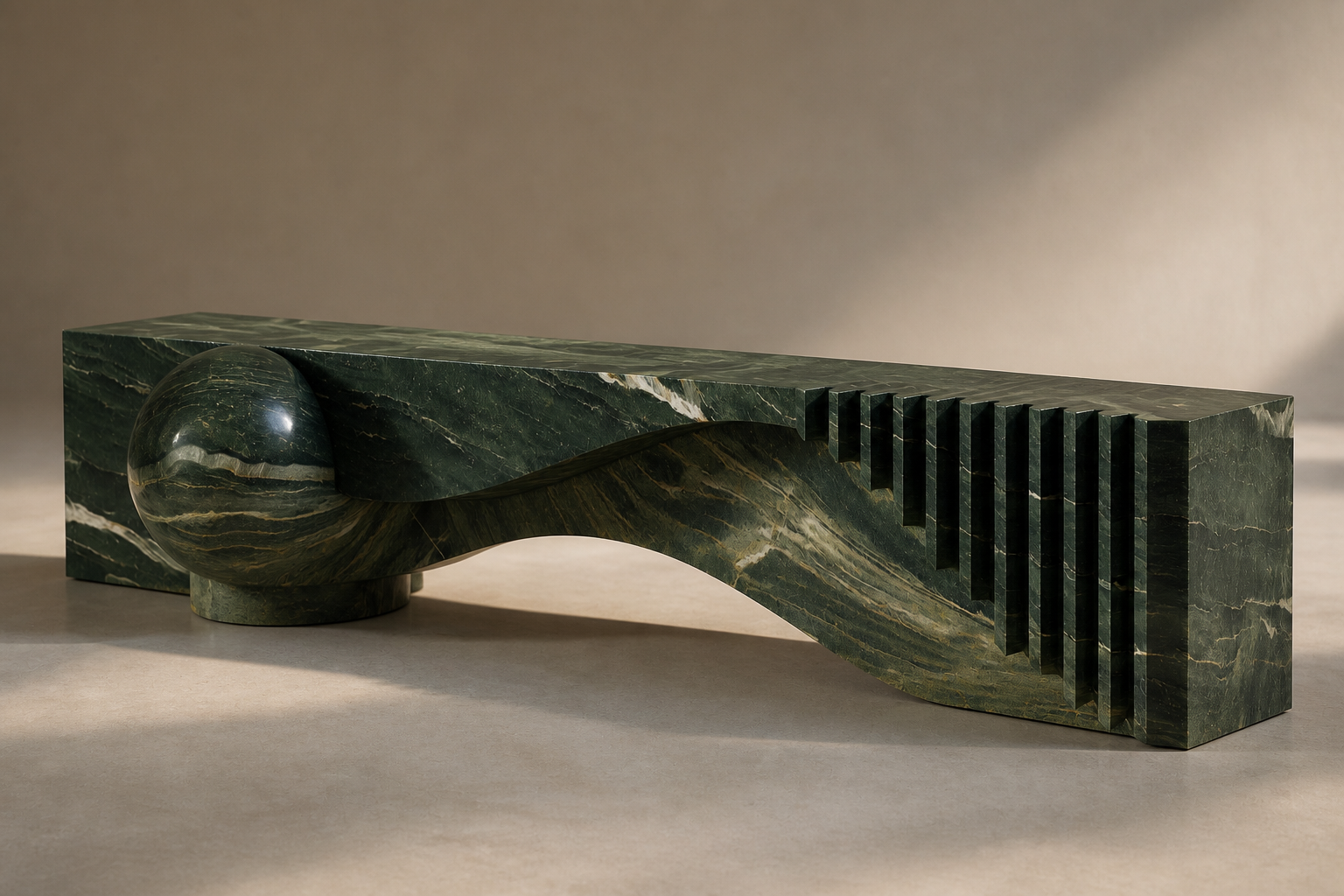 Otium — green marble sculptural bench by 1-OPH