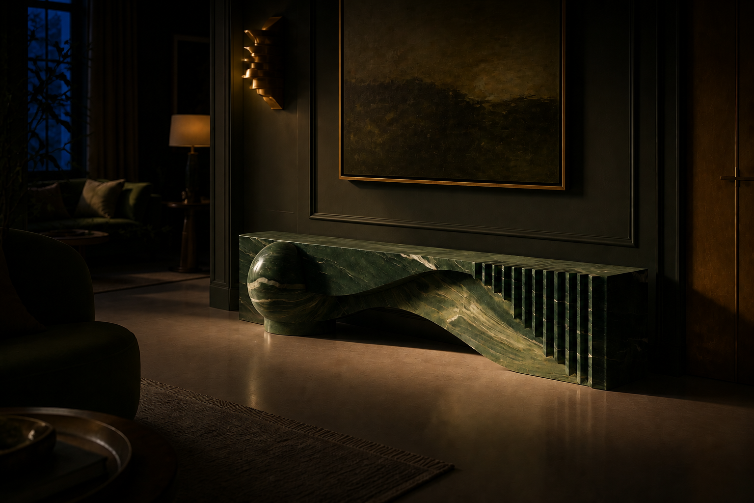 Otium — green marble sculptural bench by 1-OPH