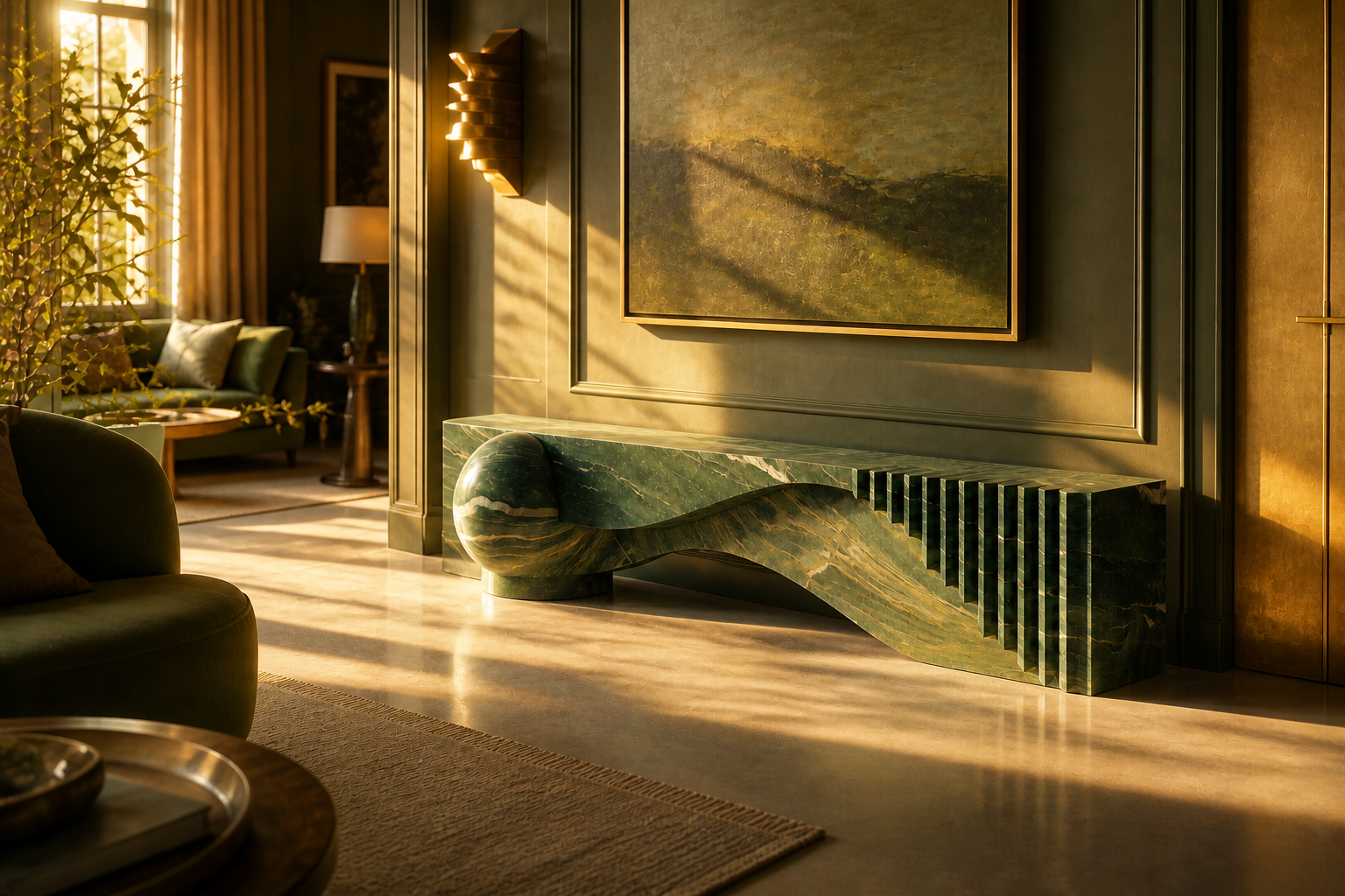Otium — green marble sculptural bench by 1-OPH