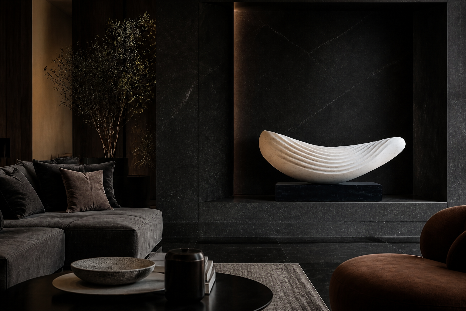 Saiph — Marble on Nero Marquina marble sculpture by 1-OPH