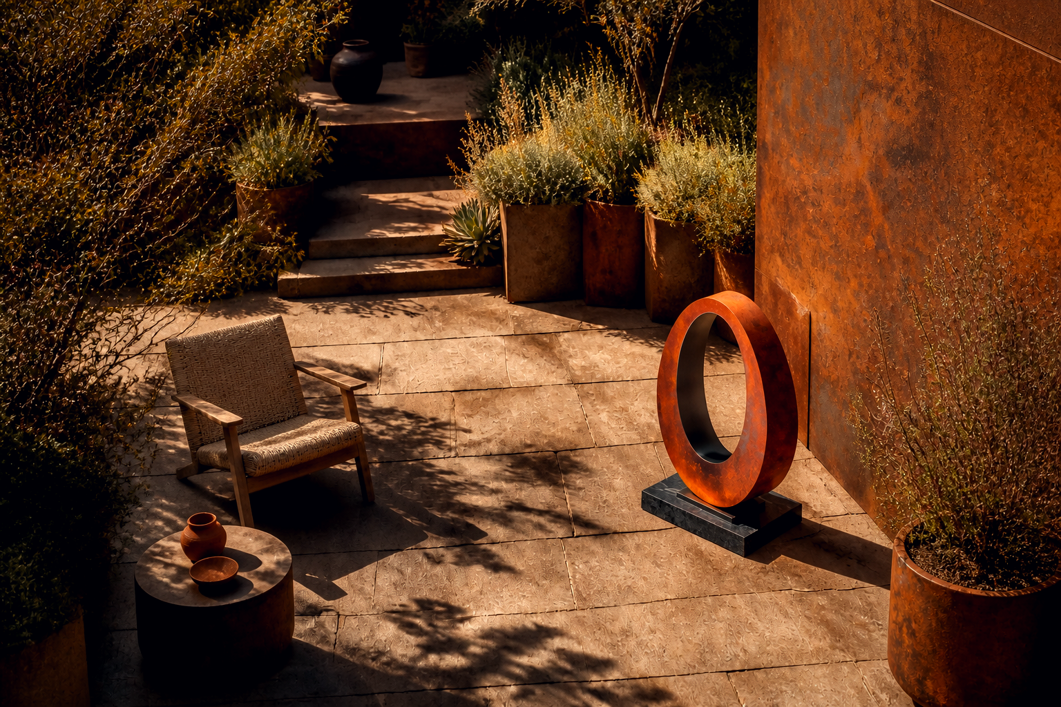 Sadr — Weathering steel on granite sculpture by 1-OPH