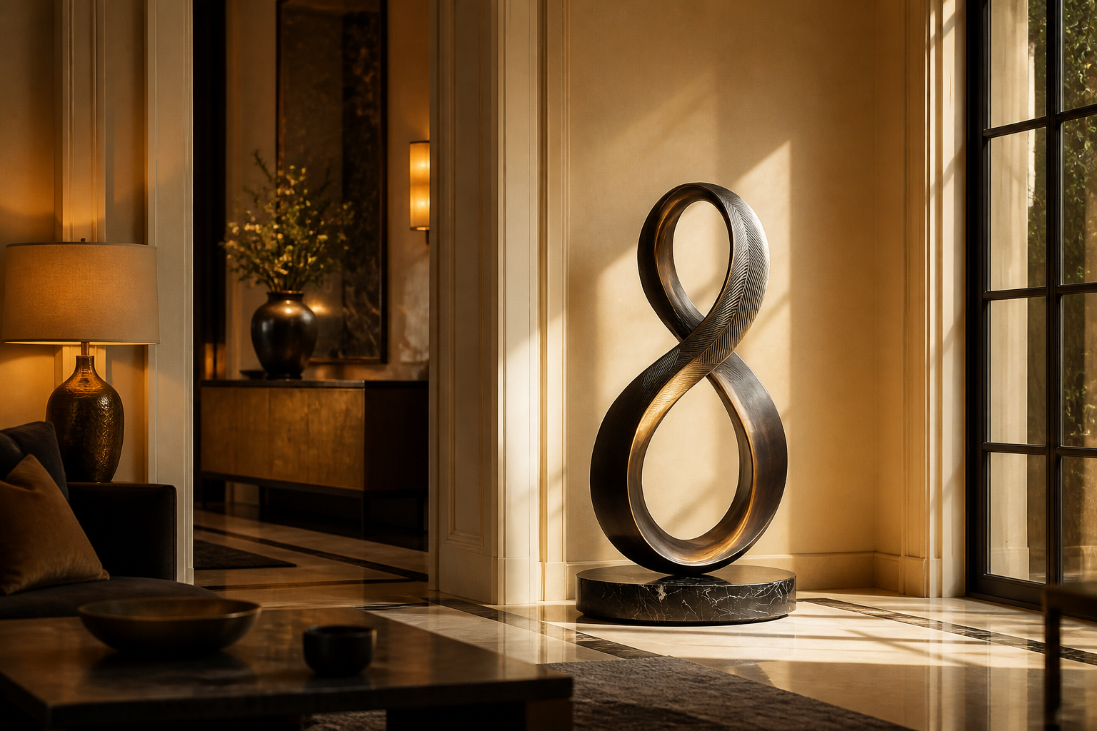 Izar — Bronze on Nero Marquina marble sculpture by 1-OPH
