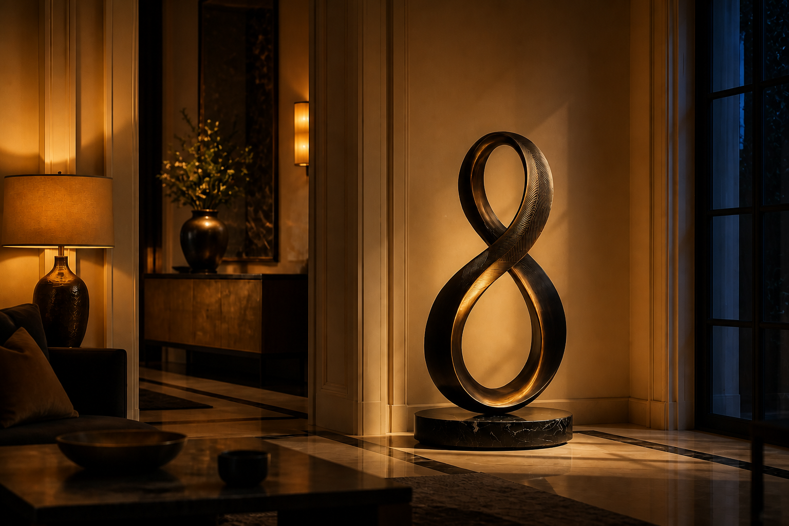 Izar — Bronze on Nero Marquina marble sculpture by 1-OPH
