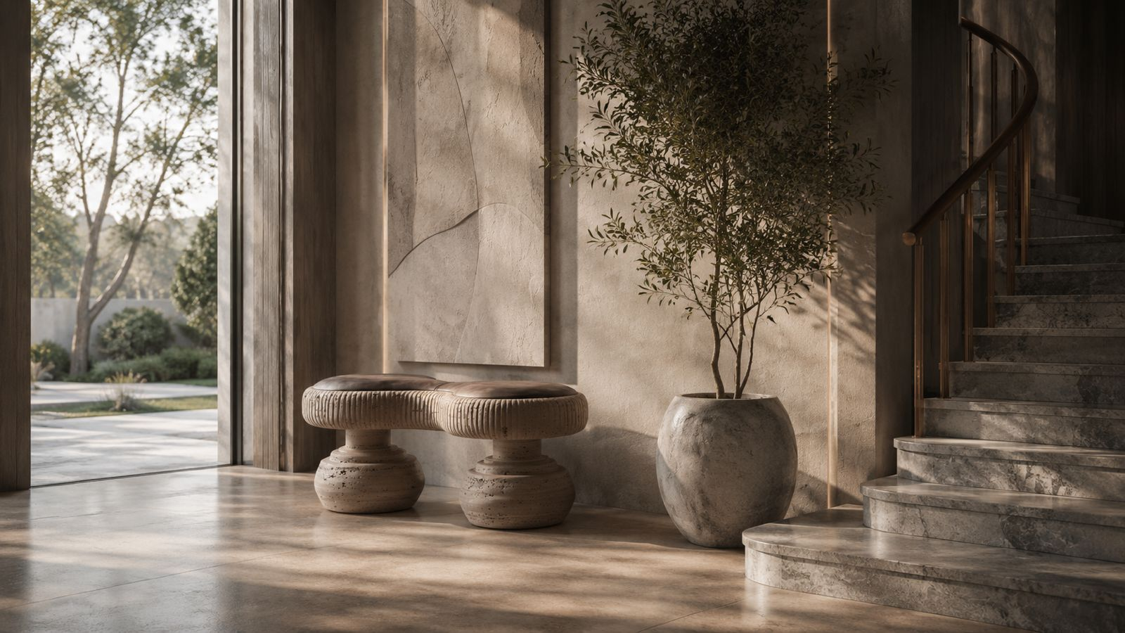 Riposo — travertine sculptural bench by 1-OPH