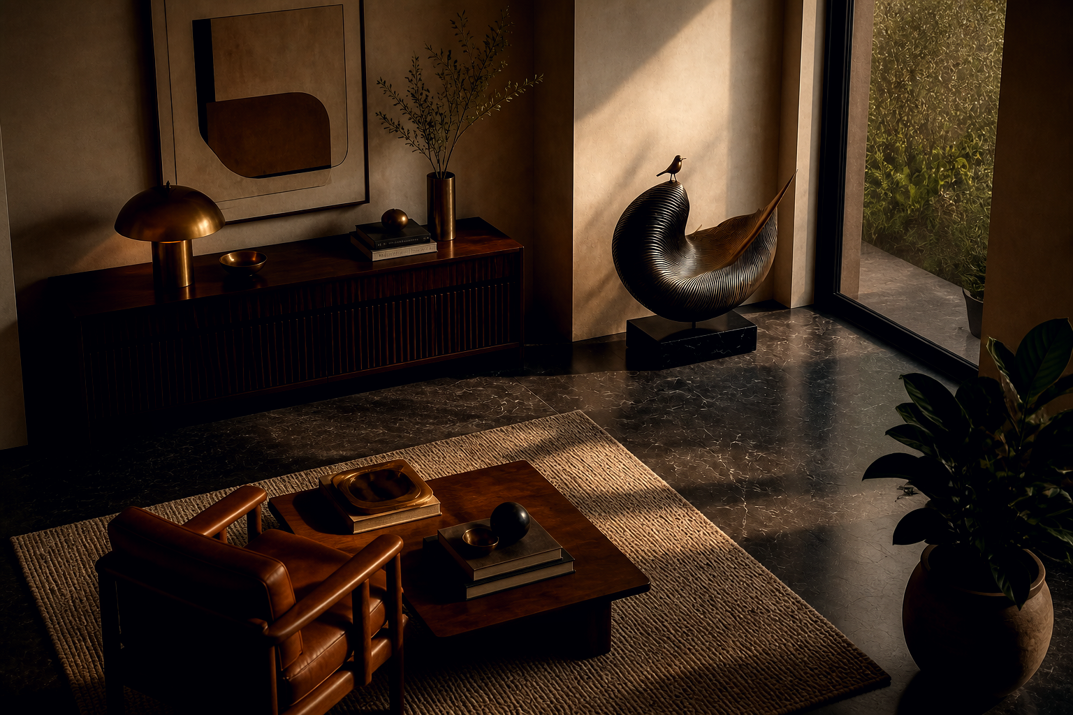 Cerrado — Bronze on Nero Marquina marble sculpture by 1-OPH