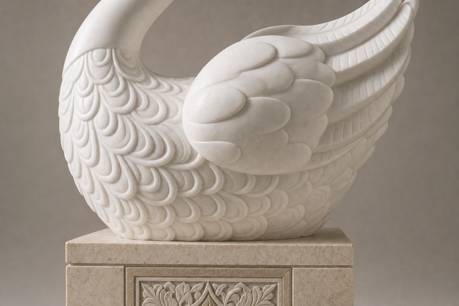 Nivara carved white marble swan sculpture by 1-OPH