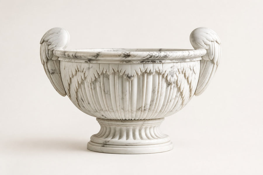 Carrara Winged Classical Marble Urn Planter