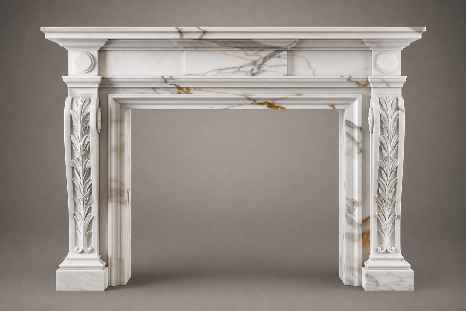 Tomora calacatta marble fireplace mantel by 1-OPH, side elevation