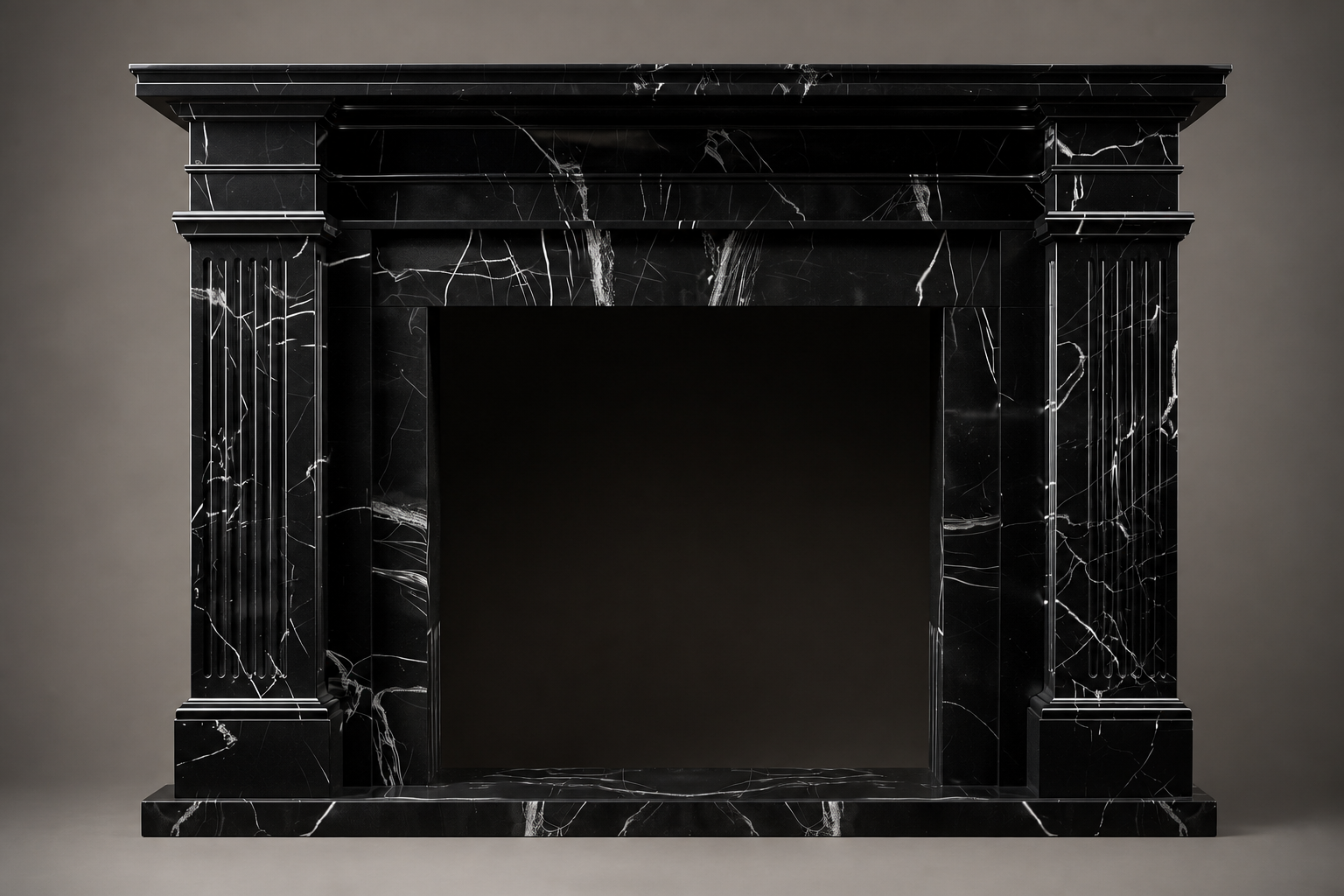 Shibui nero marquina marble fireplace mantel by 1-OPH, side elevation