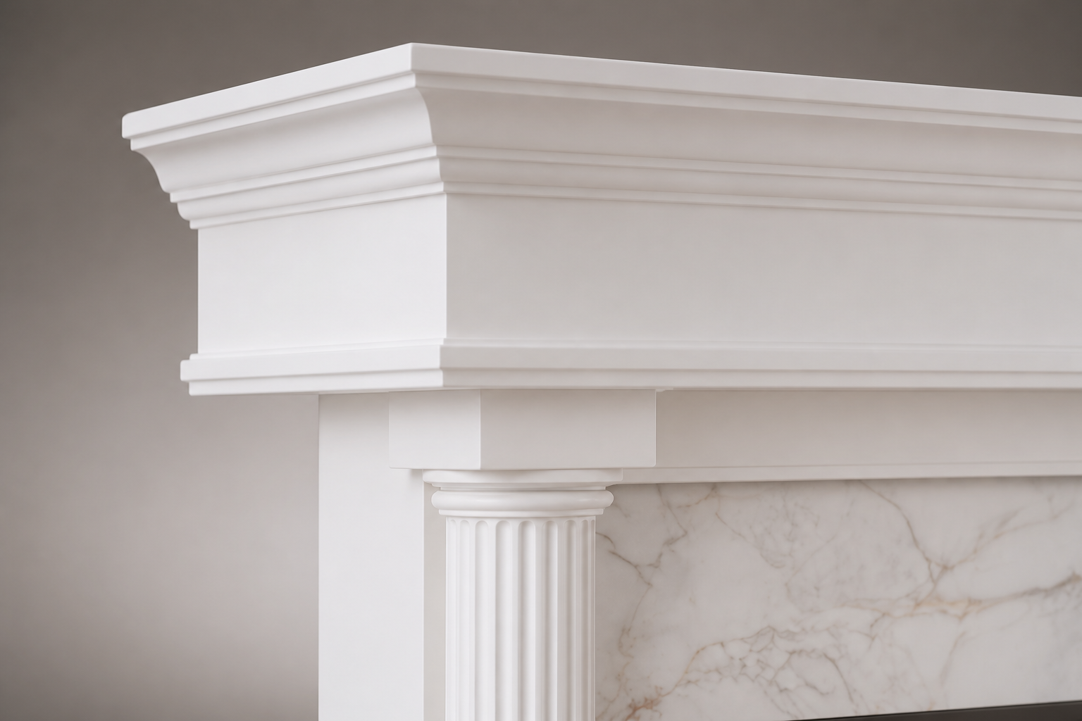Sereno white marble fireplace mantel by 1-OPH, surface detail
