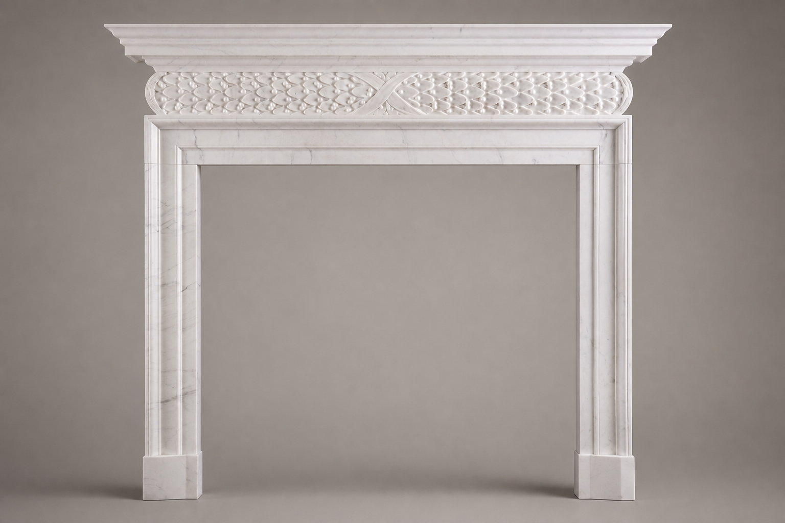 Retama white marble fireplace mantel by 1-OPH, side elevation