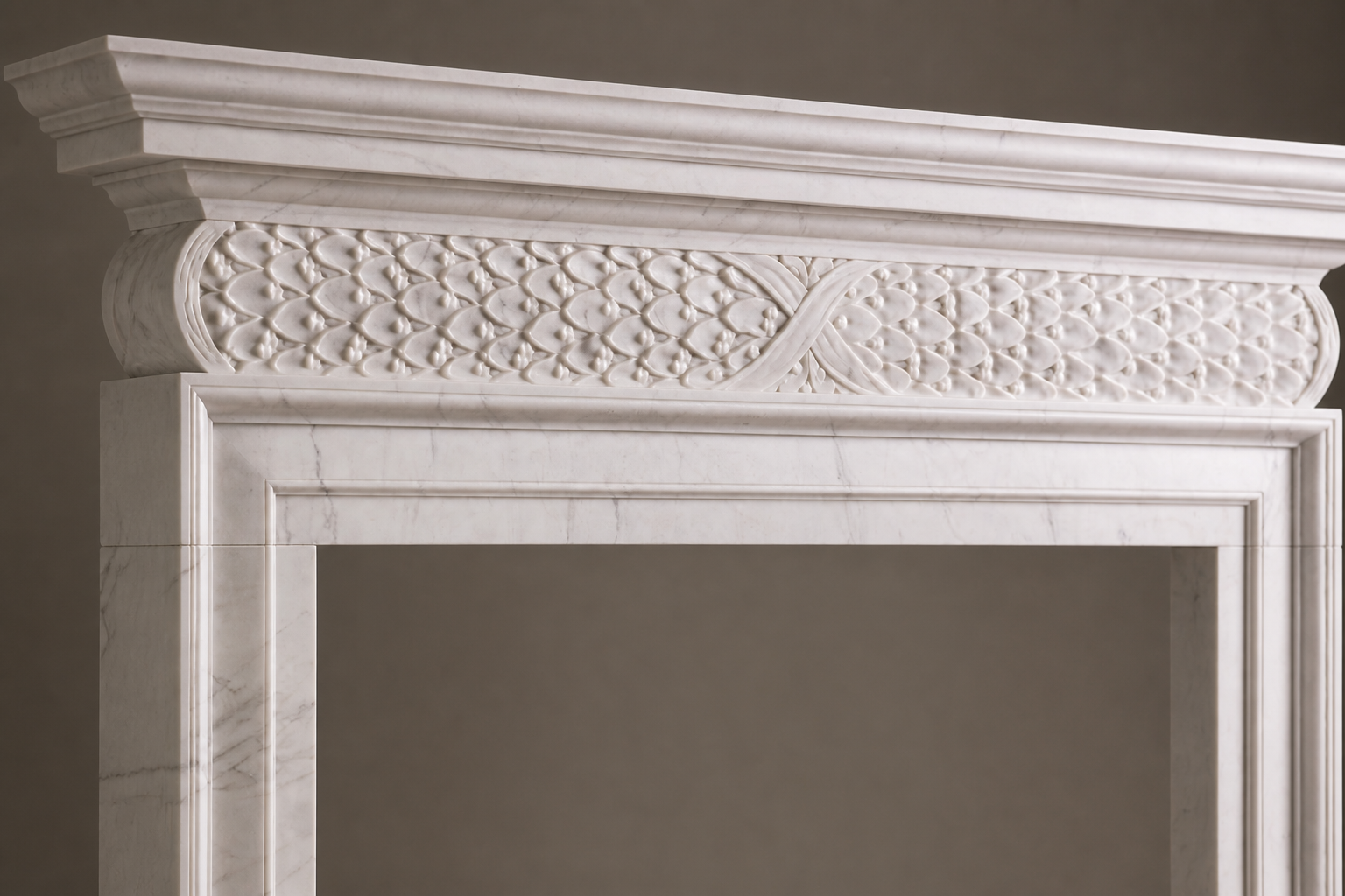 Retama white marble fireplace mantel by 1-OPH, surface detail