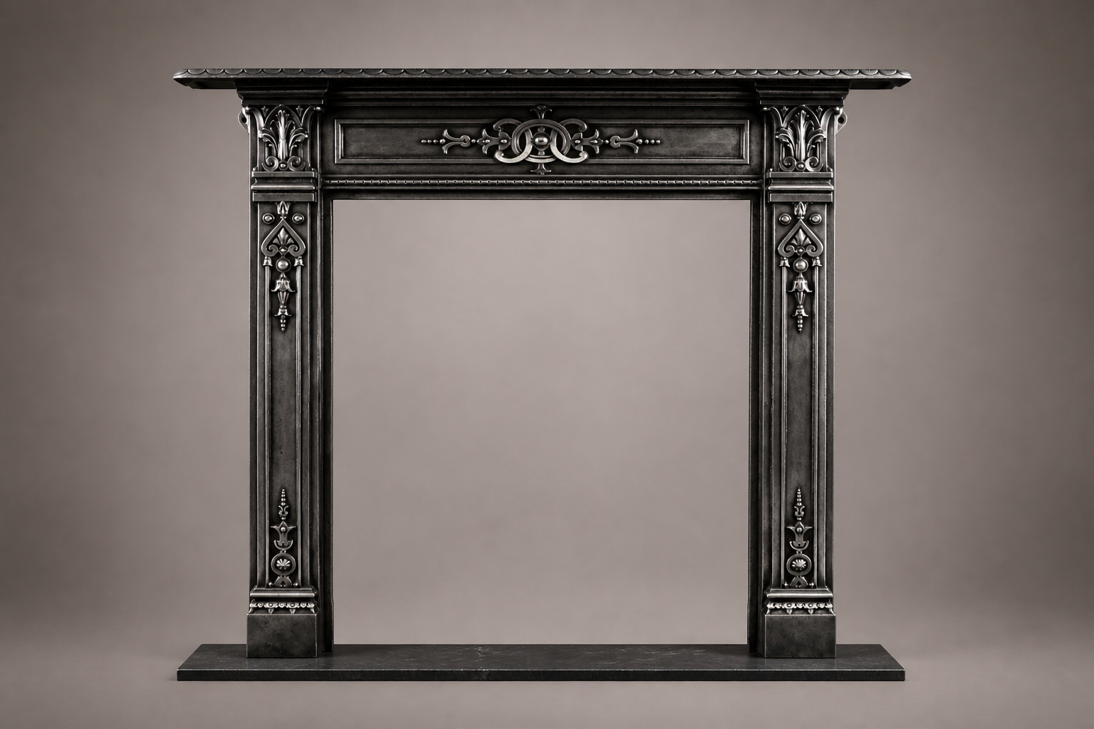 Homura black marble fireplace mantel by 1-OPH, side elevation