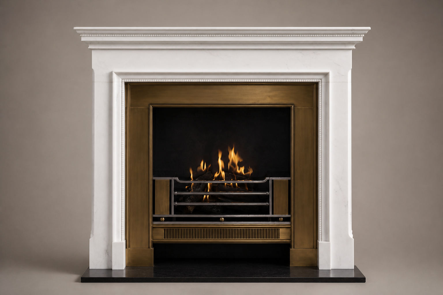 Dimora white marble fireplace mantel by 1-OPH, side elevation