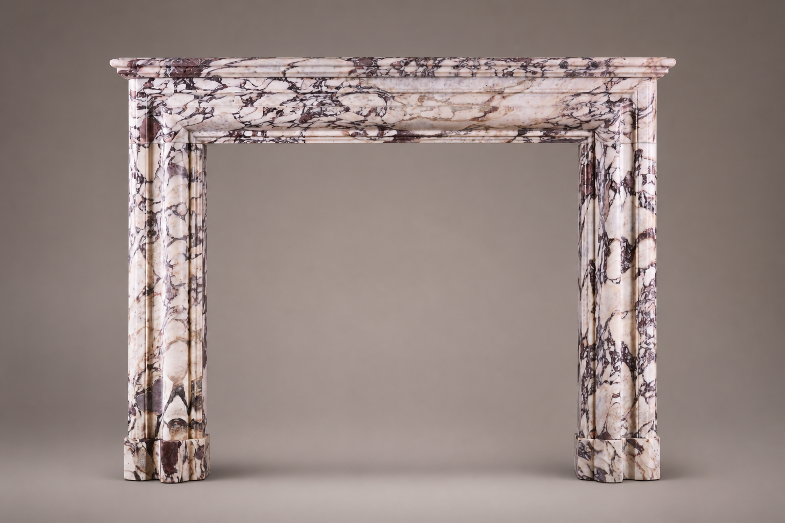 Malva breccia viola marble fireplace mantel by 1-OPH, side elevation