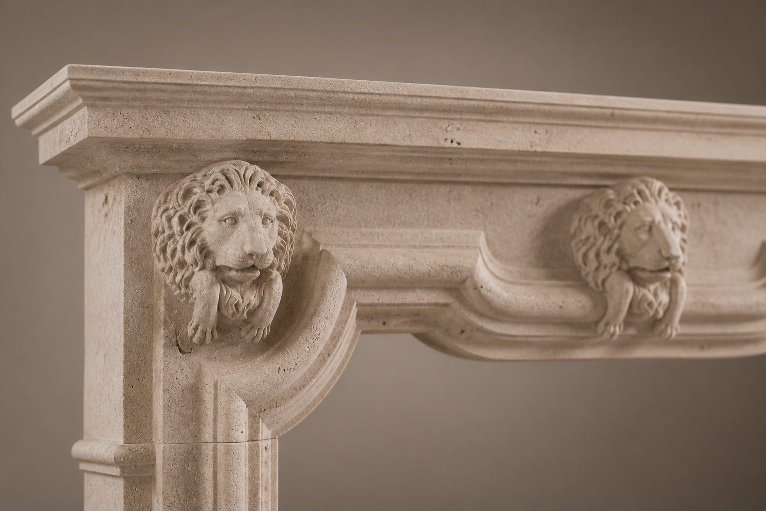 Amal cream limestone fireplace mantel by 1-OPH, surface detail