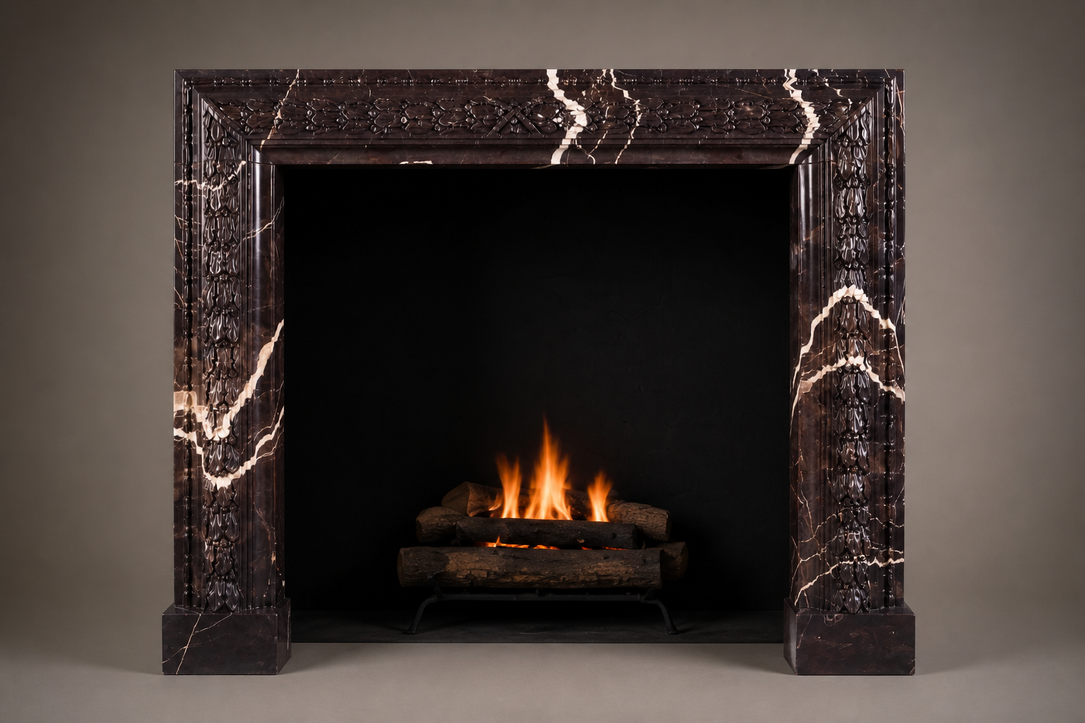 Amaranta plum marble fireplace mantel by 1-OPH, side elevation