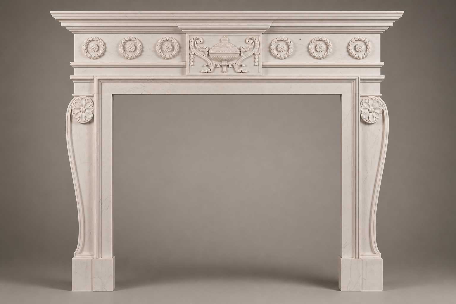 Nada pink-cream marble fireplace mantel by 1-OPH, side elevation