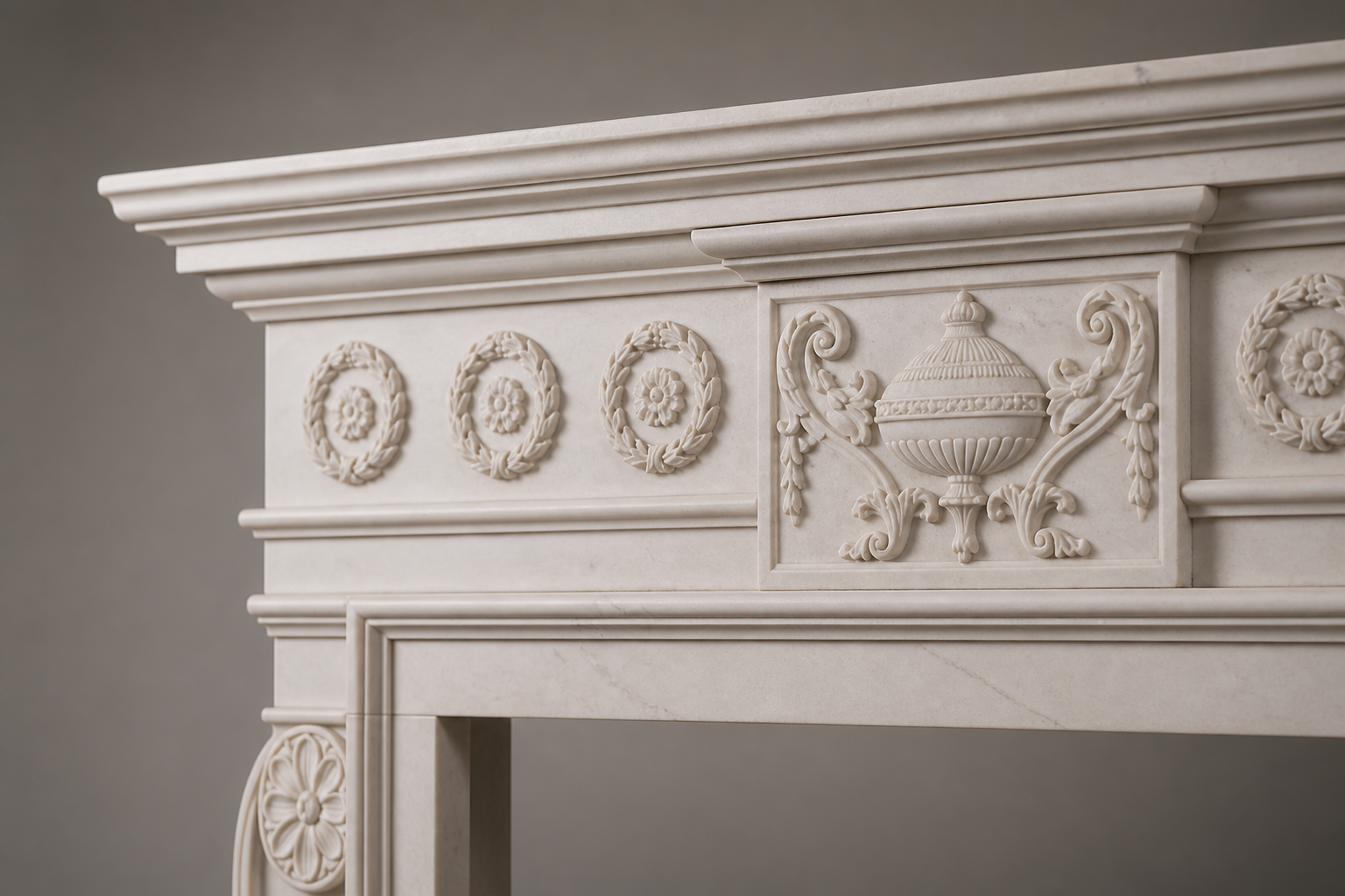 Nada pink-cream marble fireplace mantel by 1-OPH, surface detail