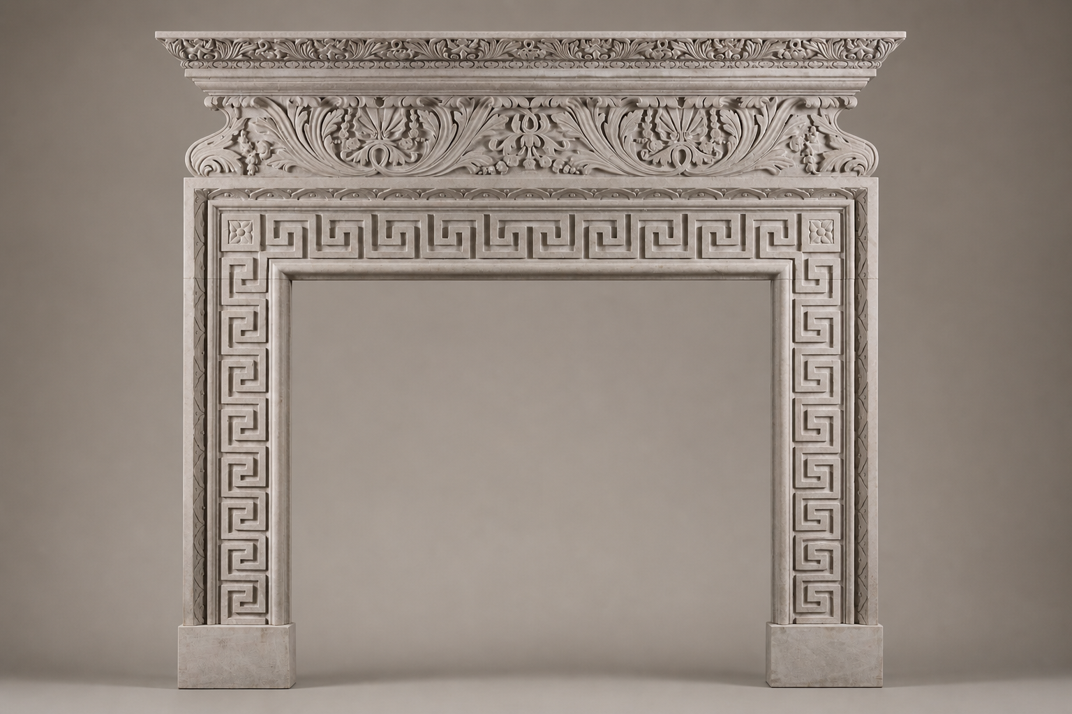 Naxos pale limestone fireplace mantel by 1-OPH, side elevation