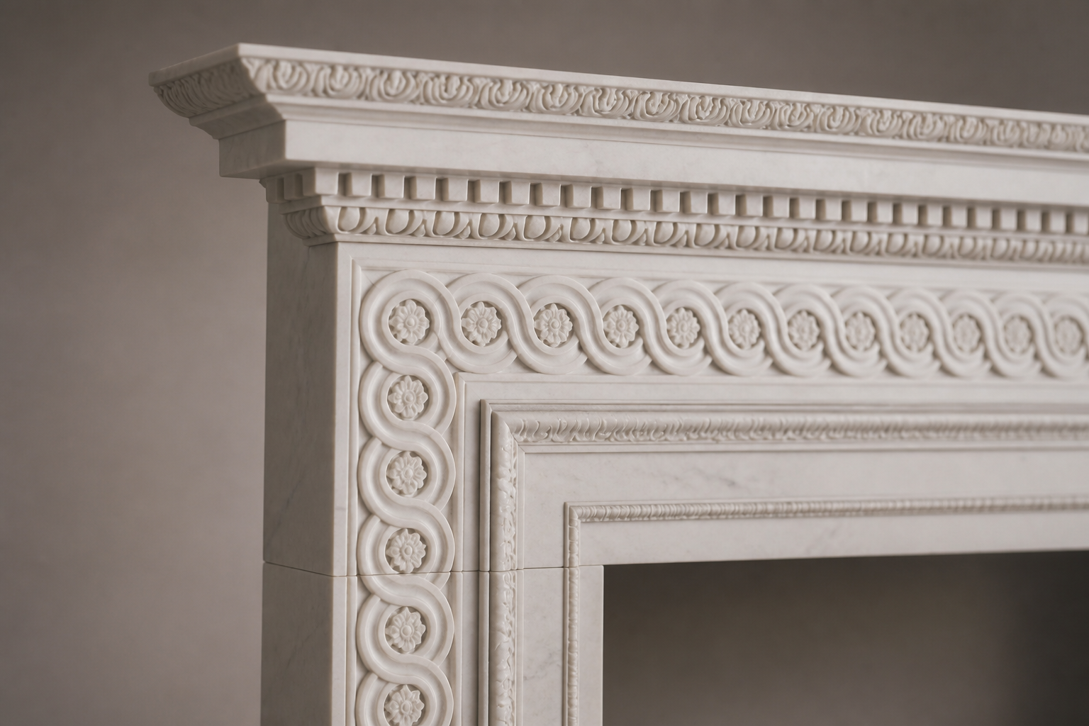 Suzu pale limestone fireplace mantel by 1-OPH, surface detail