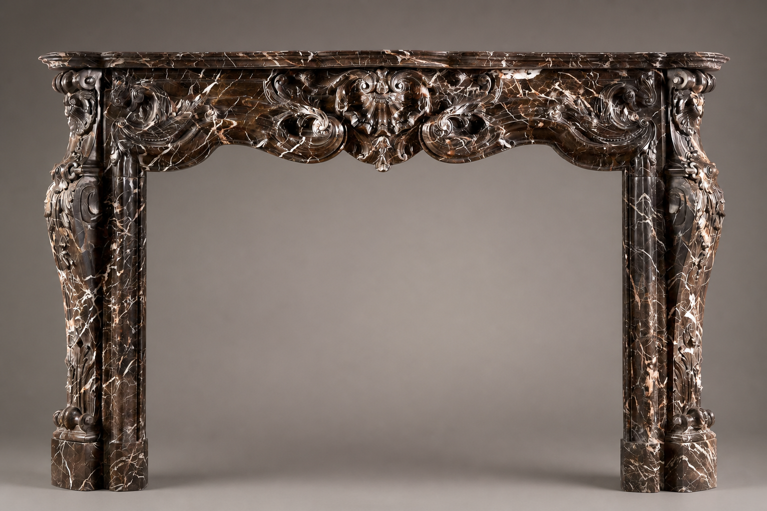 Granata plum marble fireplace mantel by 1-OPH, side elevation