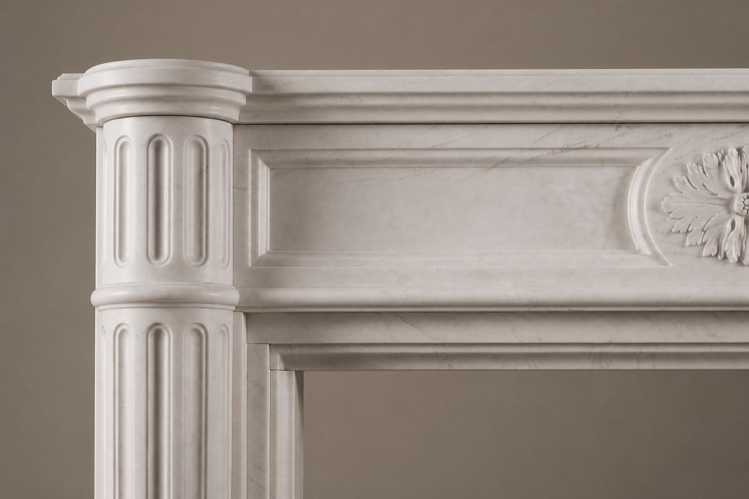 Hana pale limestone fireplace mantel by 1-OPH, surface detail