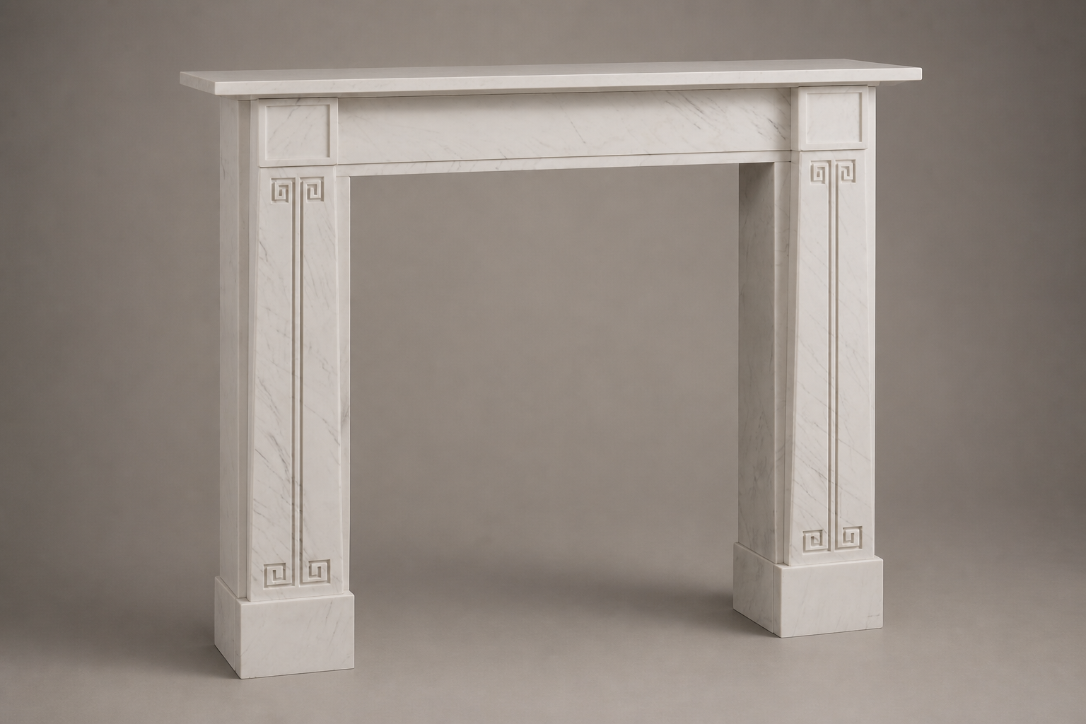 Sabah pale limestone fireplace mantel by 1-OPH, studio view